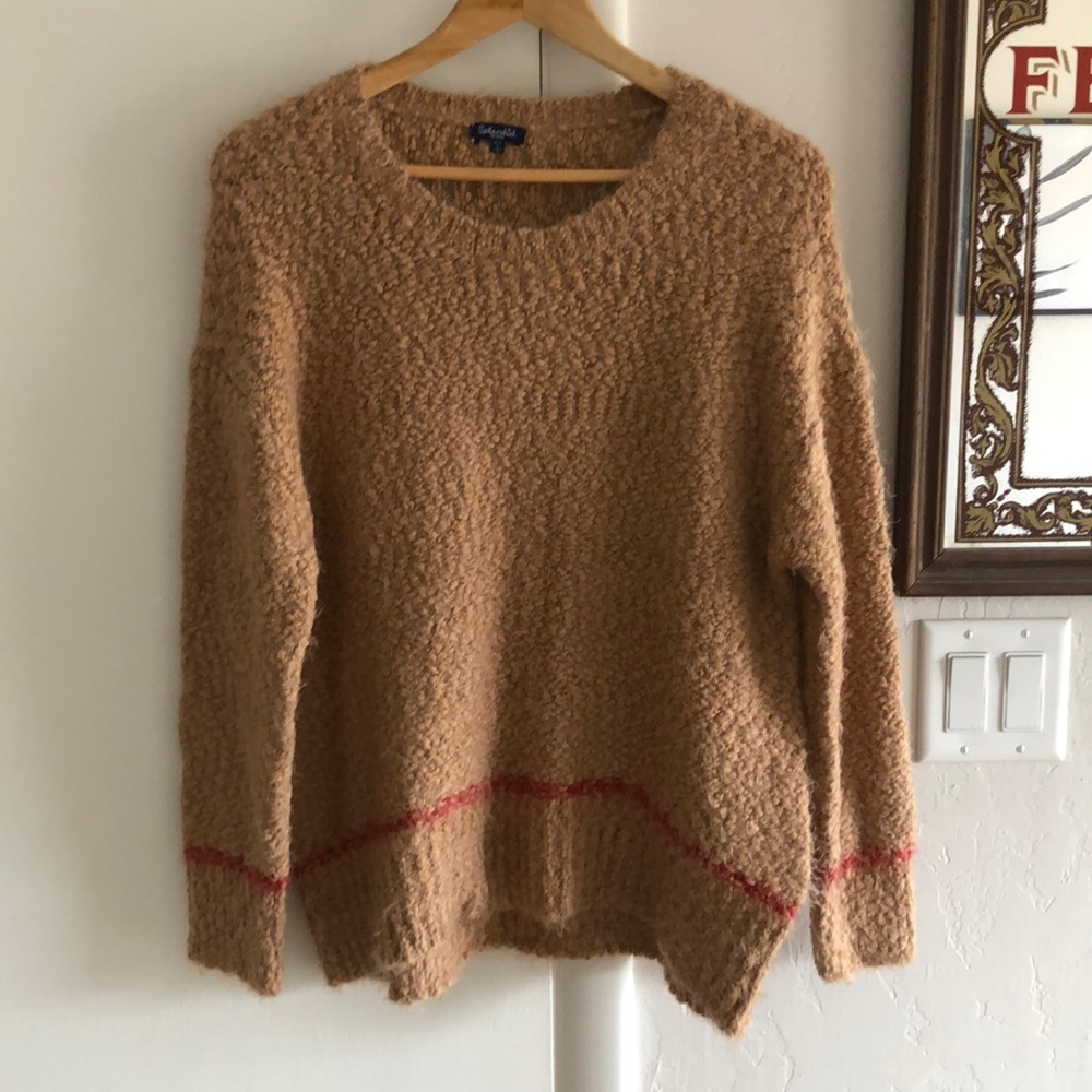 Splendid Tan Sweater with Red Accents